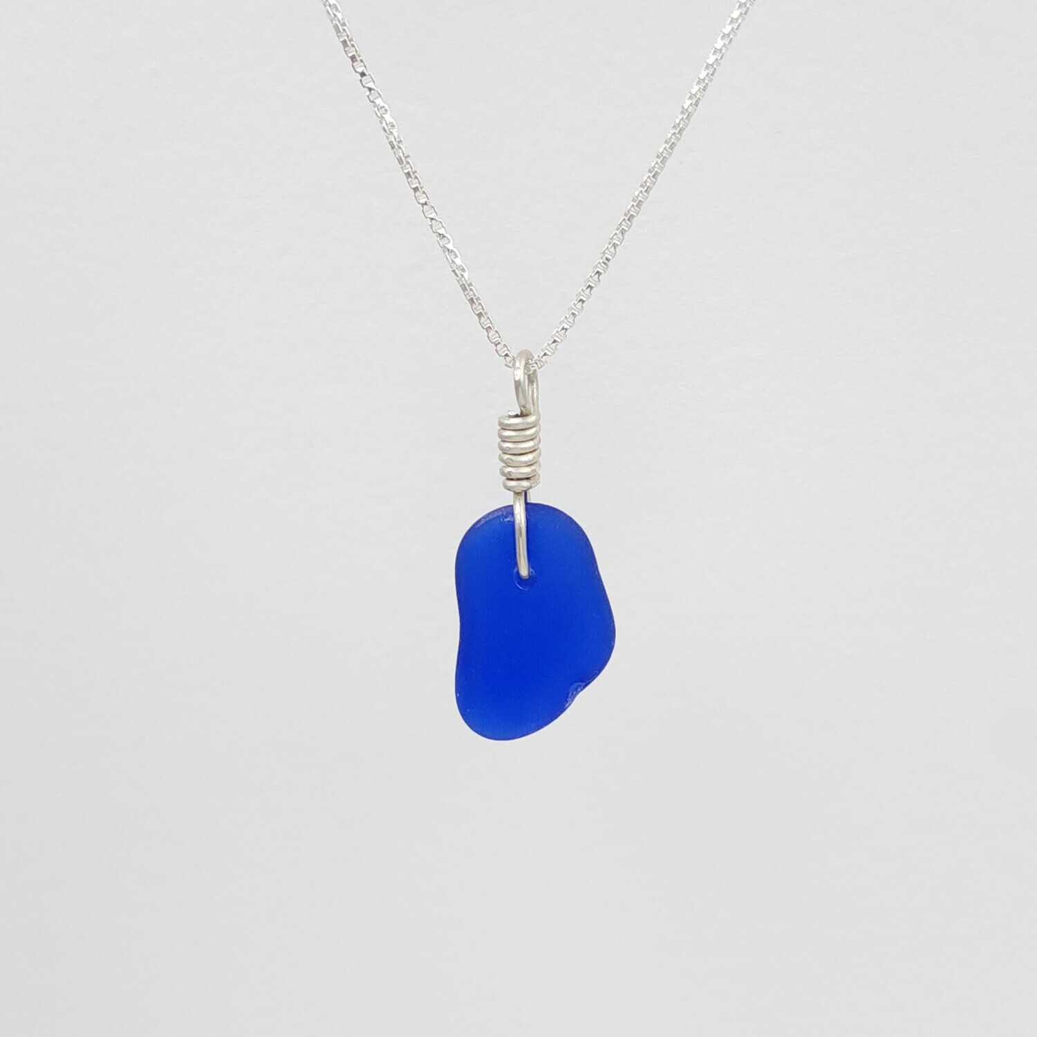 Wire Wrapped Cobalt Blue Lake Erie Beach Glass Necklace