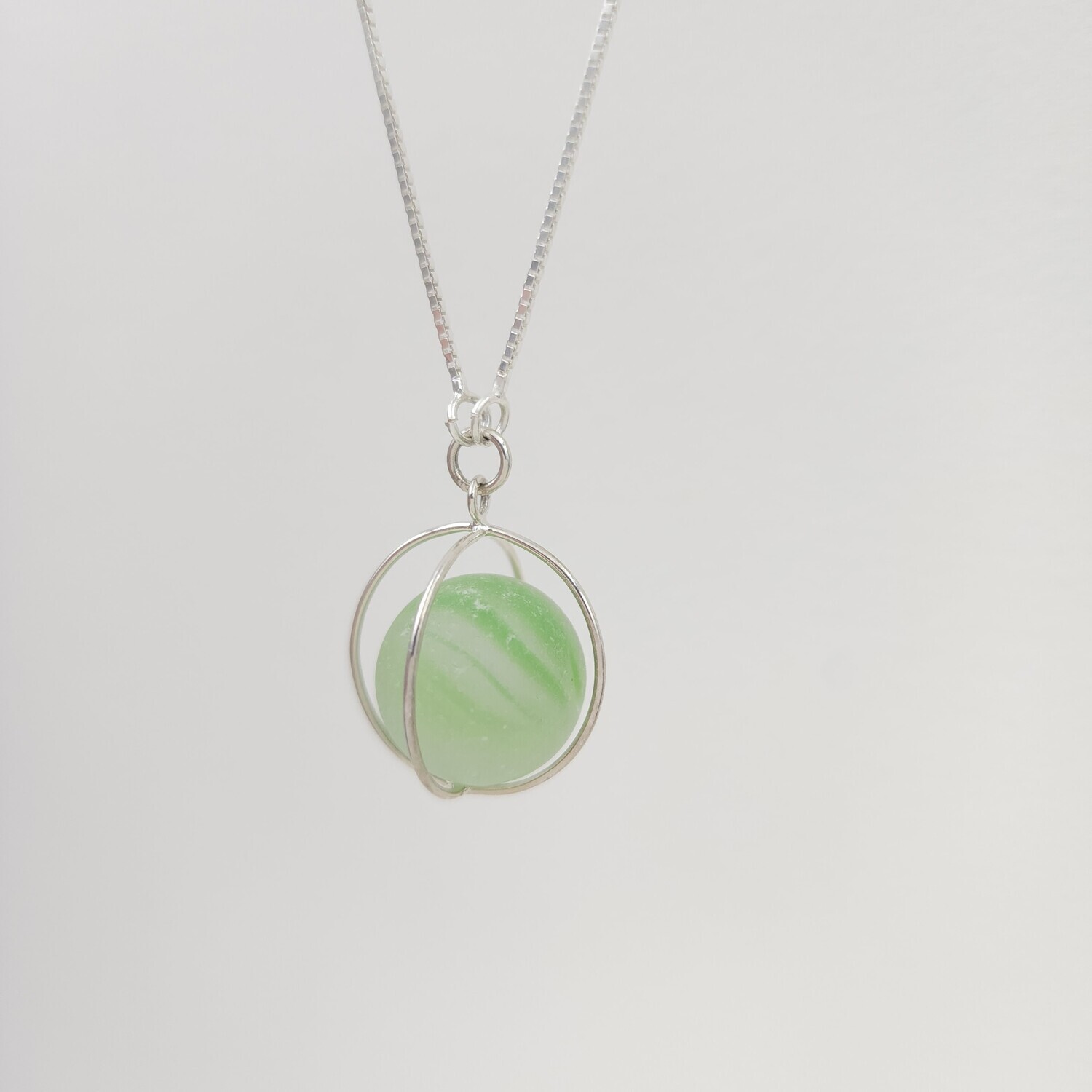 Caged Maine Sea Glass Marble Necklace