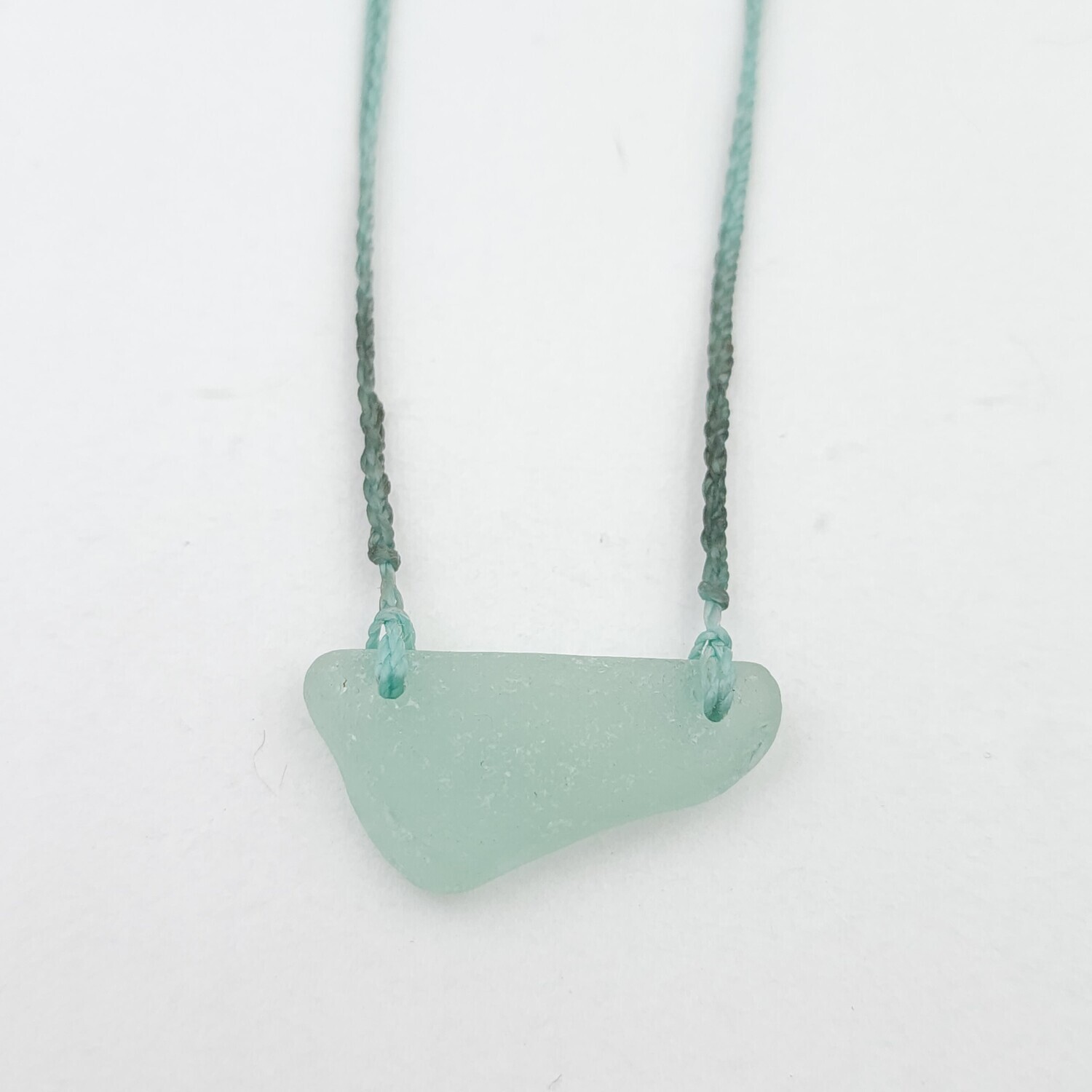 Seafoam Green Lake Erie Beach Glass Necklace on Waxed Cord