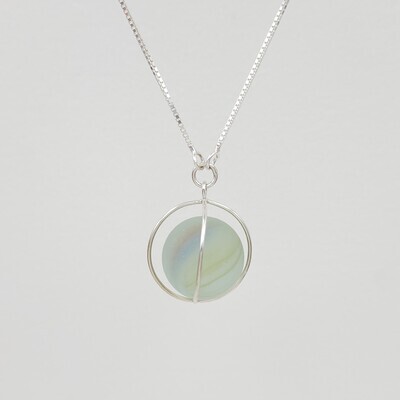 Caged Lake Erie Beach Glass Marble Necklace, Various Colors