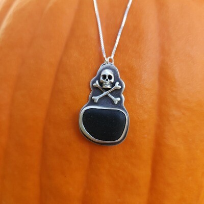 Skull and Crossbones Necklace with Red Pirate Beach Glass