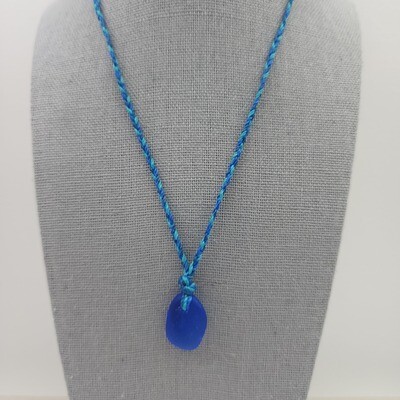 Blue Lake Erie Beach Glass Necklace on Waxed Cord