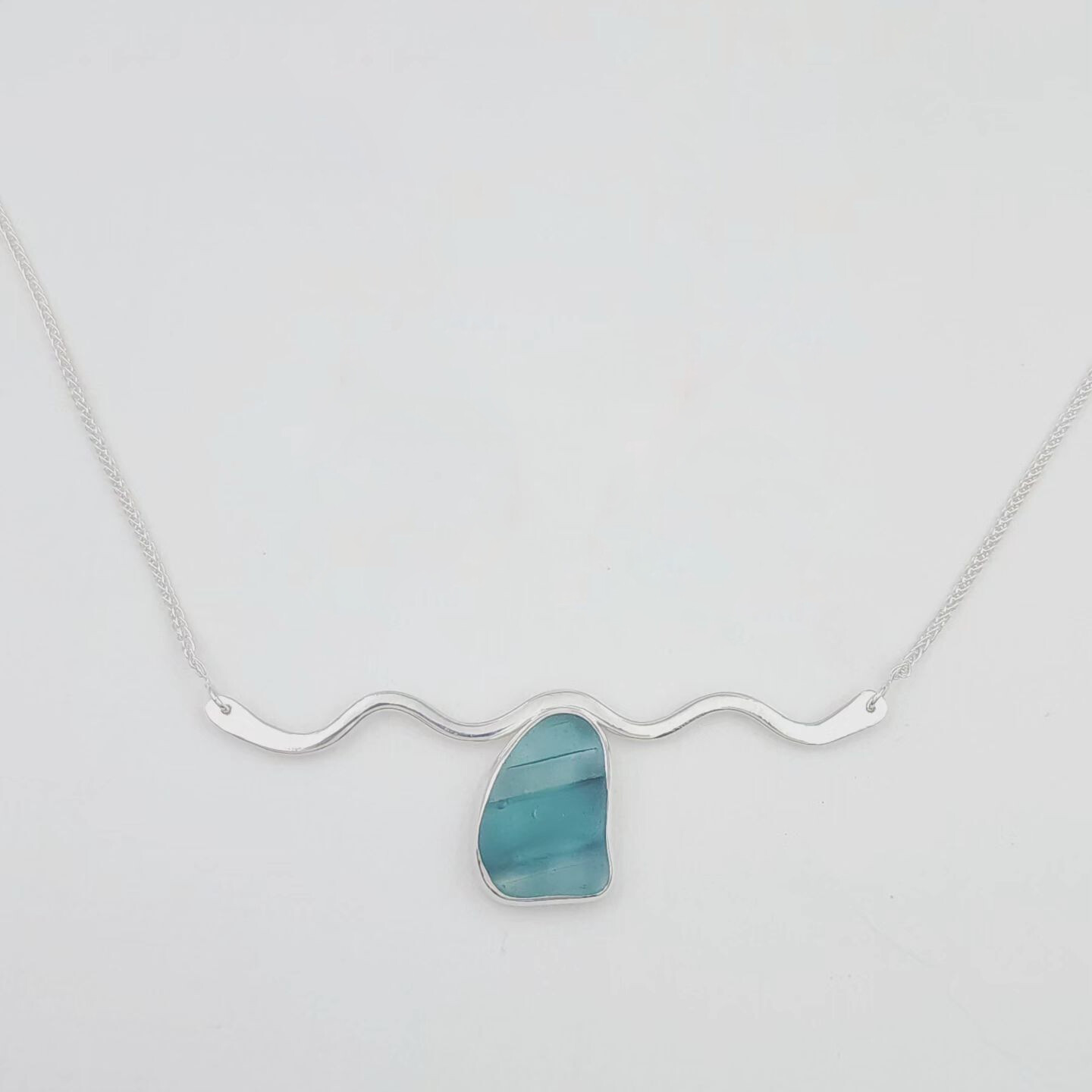 Light Blue Lake Erie Beach Glass Wave Necklace