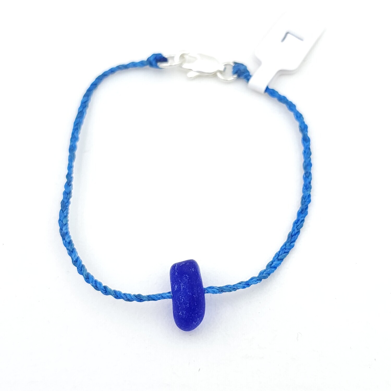 Blue Lake Erie Beach Glass Waxed Cord Bracelet
