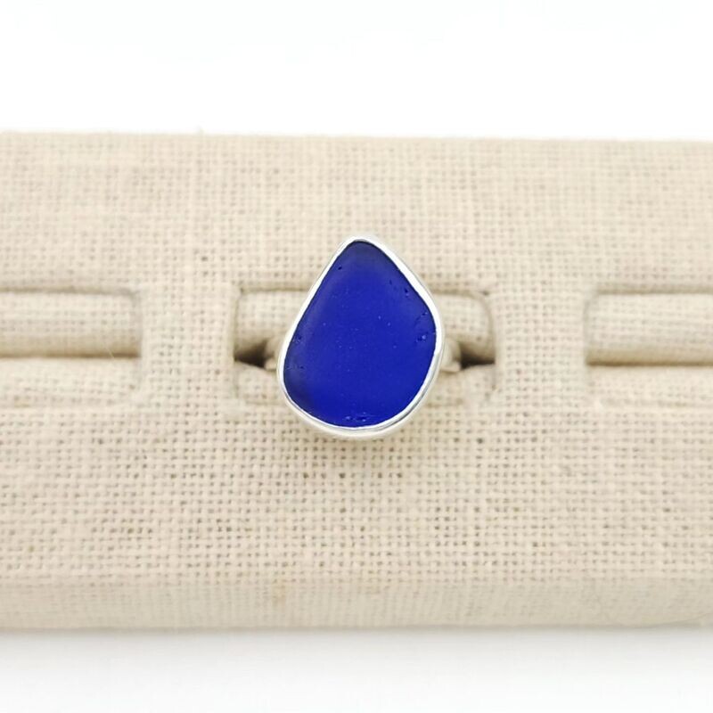 Cobalt Blue Lake Erie Beach Glass Ring - size 7