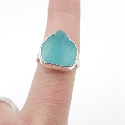 RESERVED: Light Blue Lake Erie Beach Glass Ring - size 6 3/4