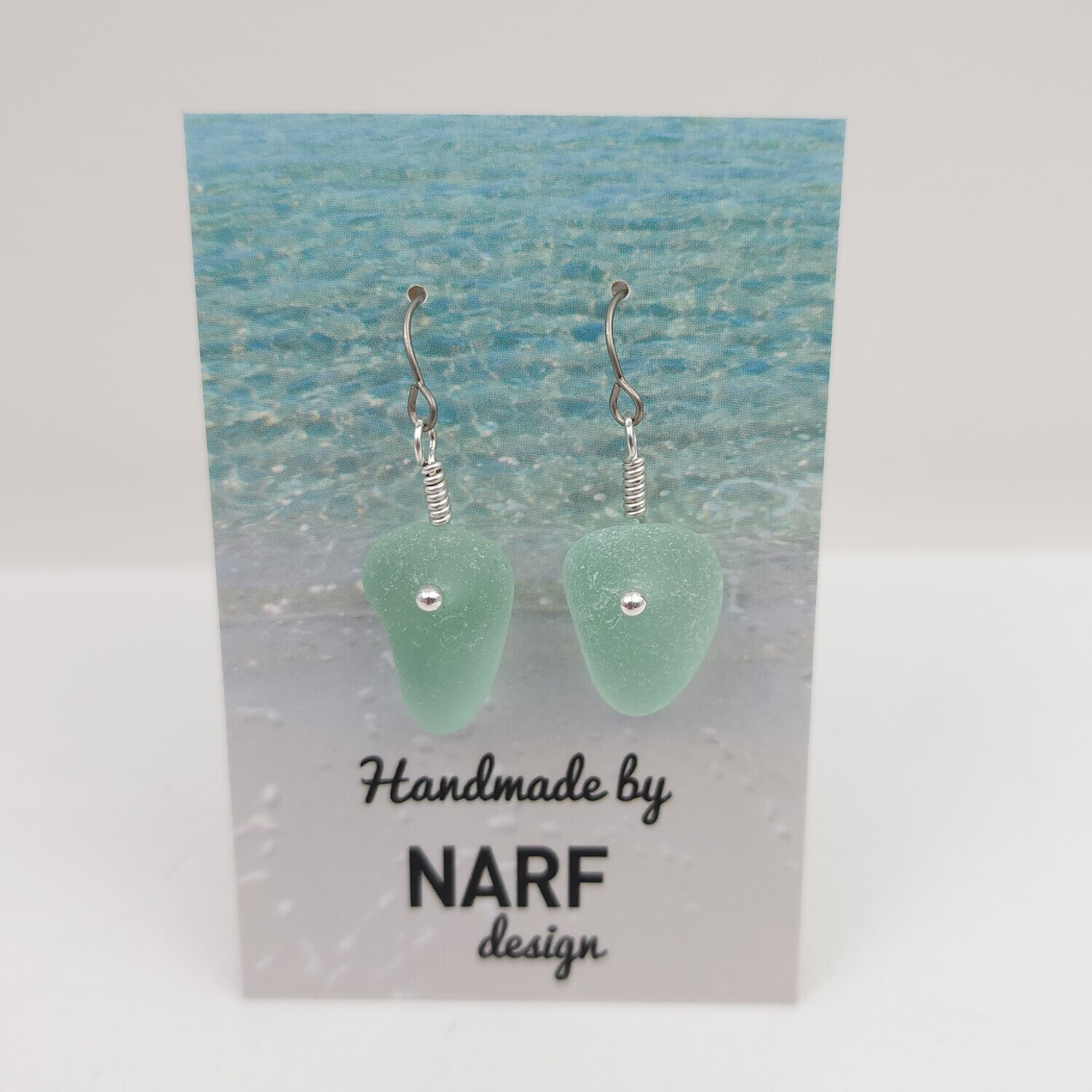 Seafoam Green Lake Erie Beach Glass Earrings in Sterling Silver with Titanium Ear Wires