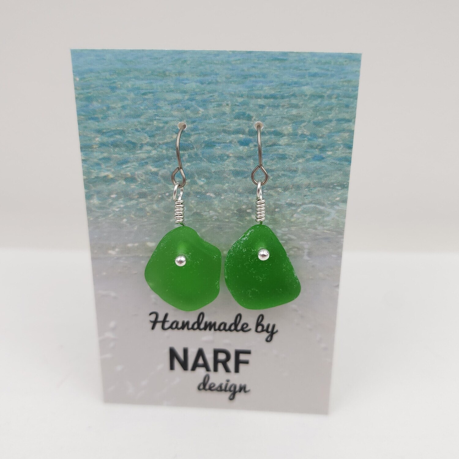 Green Lake Erie Beach Glass Earrings in Sterling Silver with Titanium Ear Wires