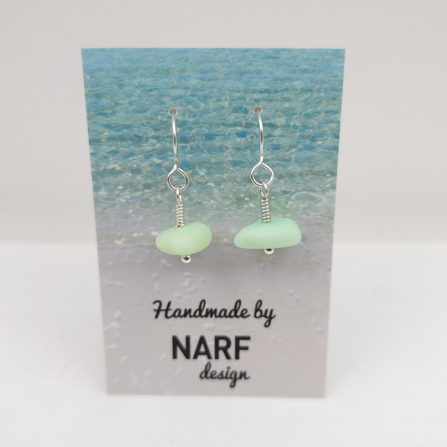 Jadeite Lake Erie Beach Glass Earrings in Sterling Silver