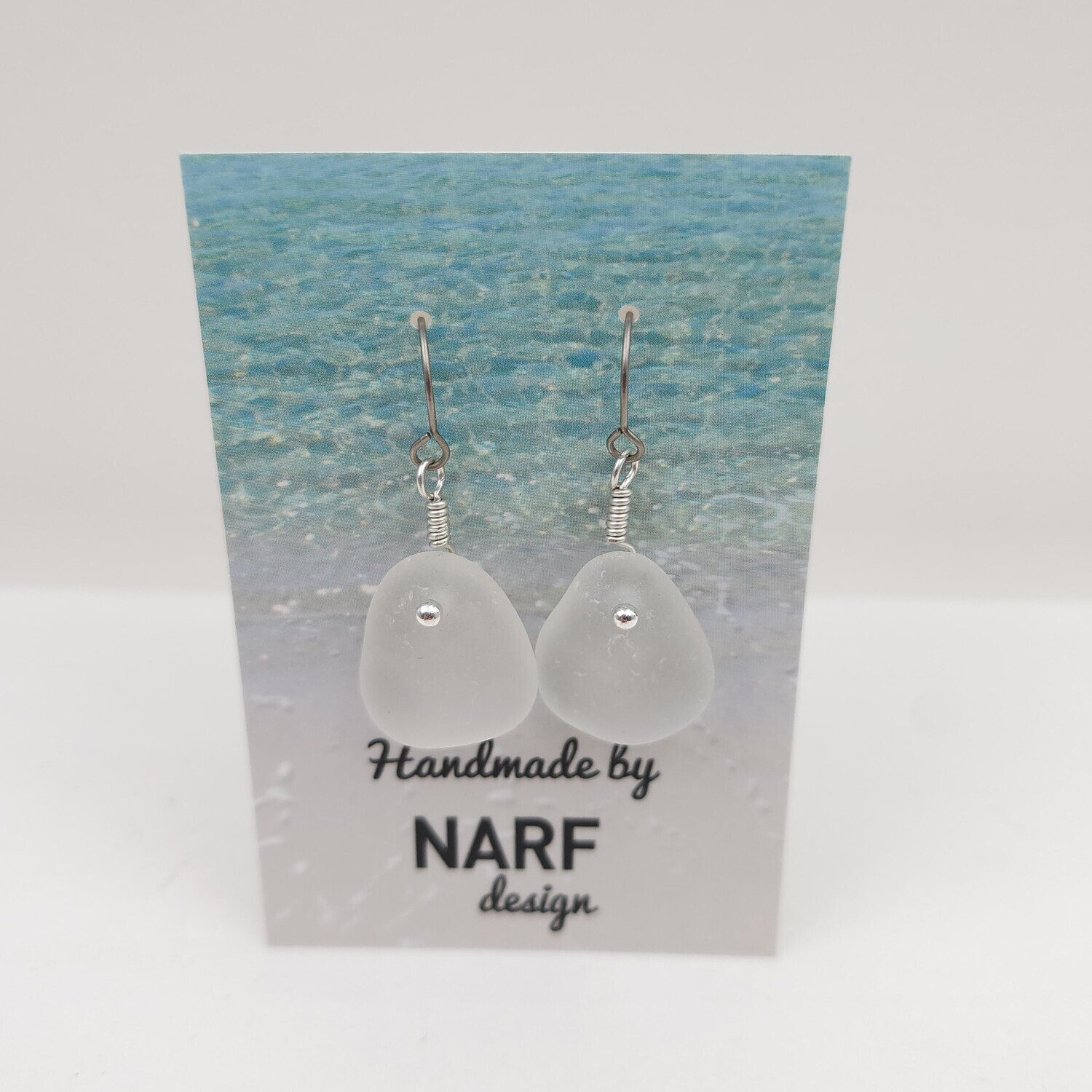 White Lake Erie Beach Glass Earrings in Sterling Silver with Titanium Ear Wires