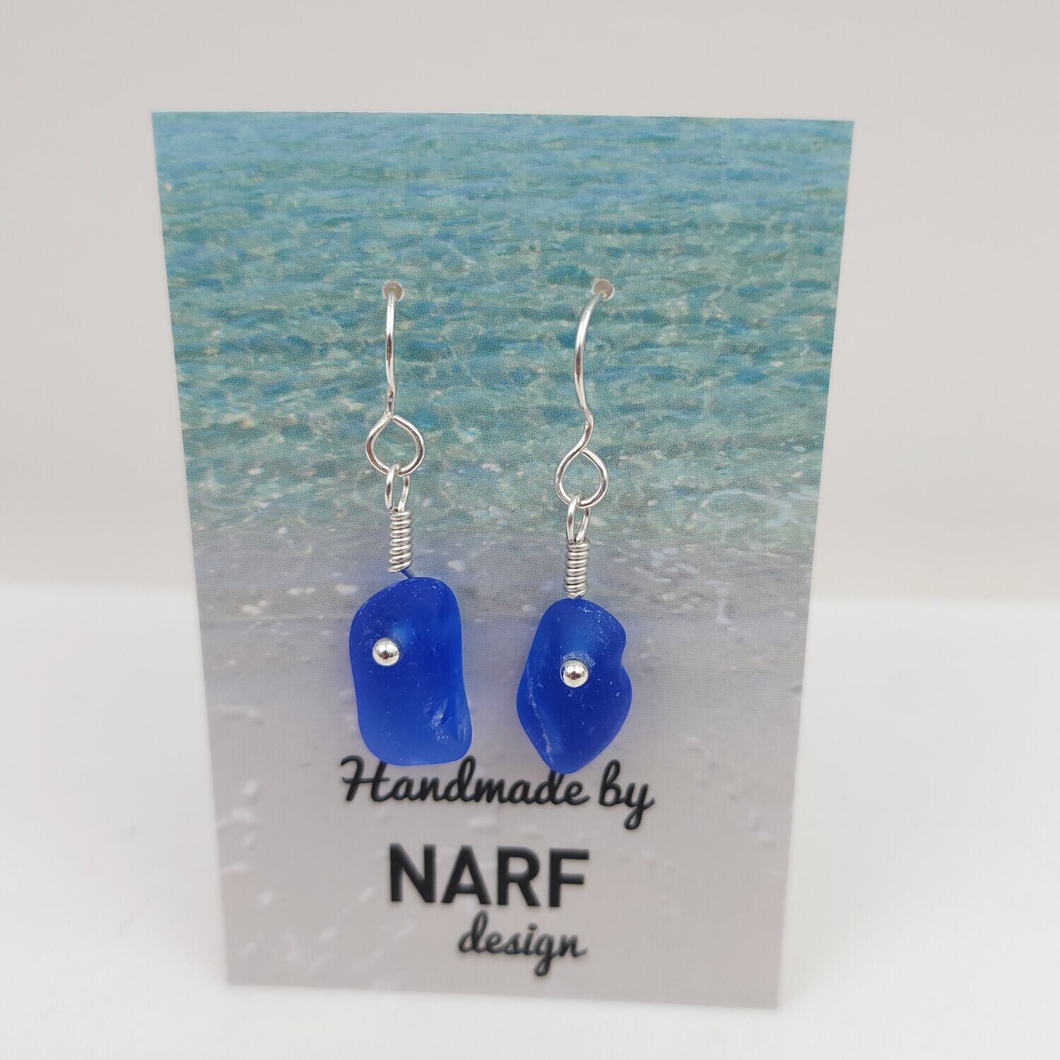 Cornflower Blue Lake Erie Beach Glass Earrings in Sterling Silver