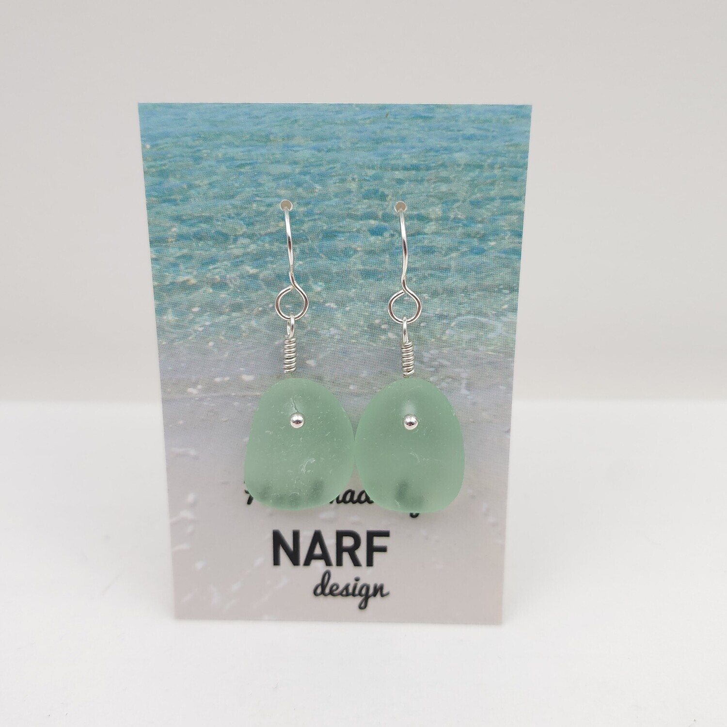 Seafoam Green Lake Erie Beach Glass Earrings in Sterling Silver