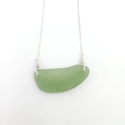 Olive Green Lake Erie Beach Glass Bar Necklace