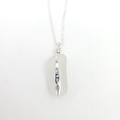 Lake Erie Beach Glass and Kayak Charm Necklace