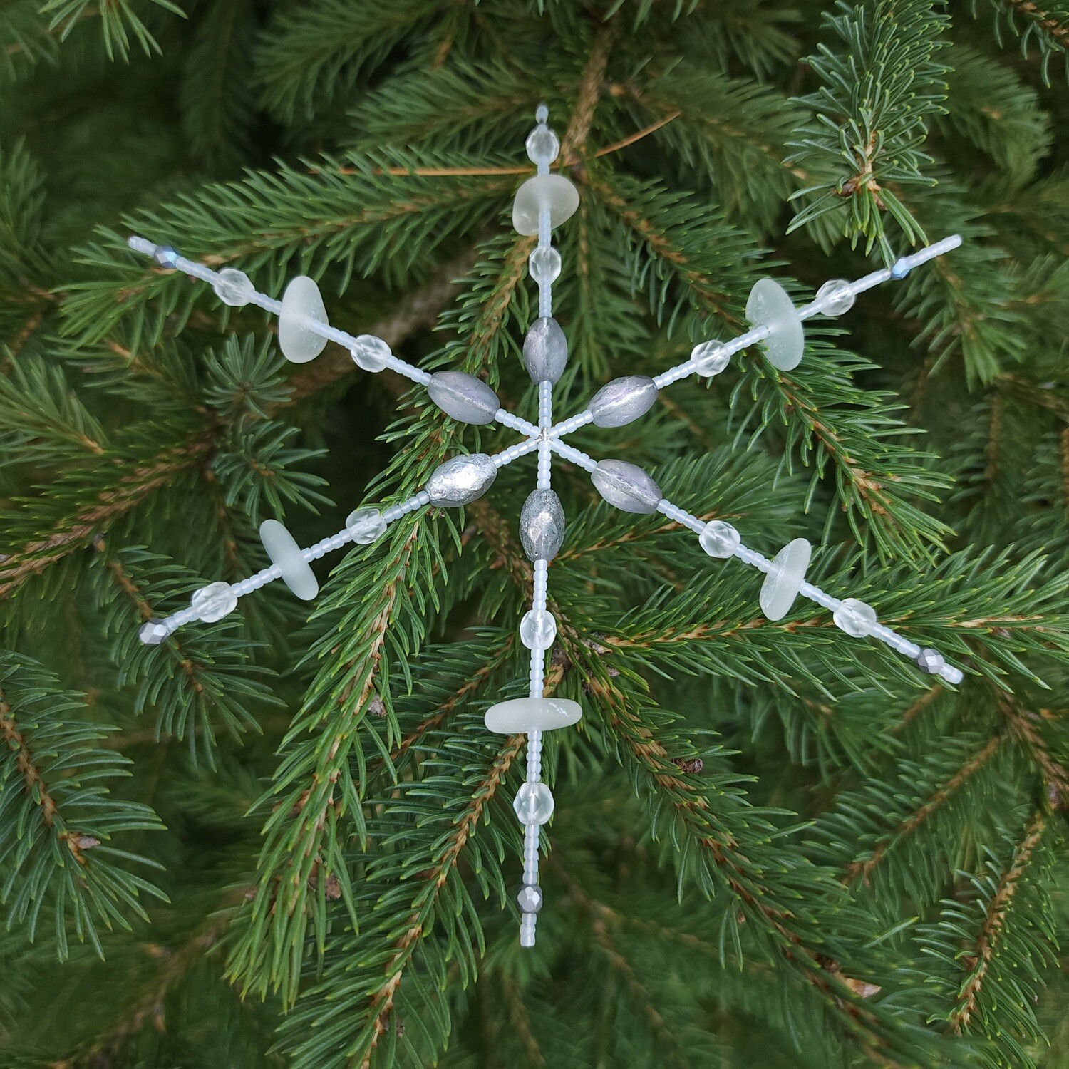 Large White Lake Erie Beach Glass Snowflake Ornament