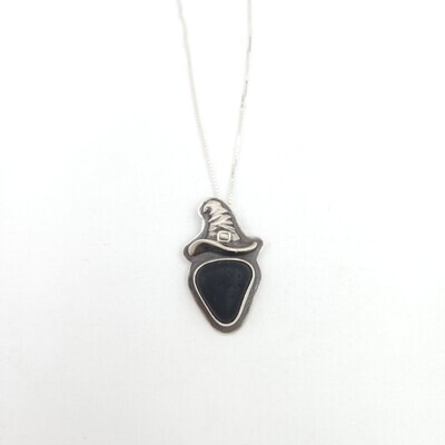 Witches Hat Necklace with Pirate Beach Glass