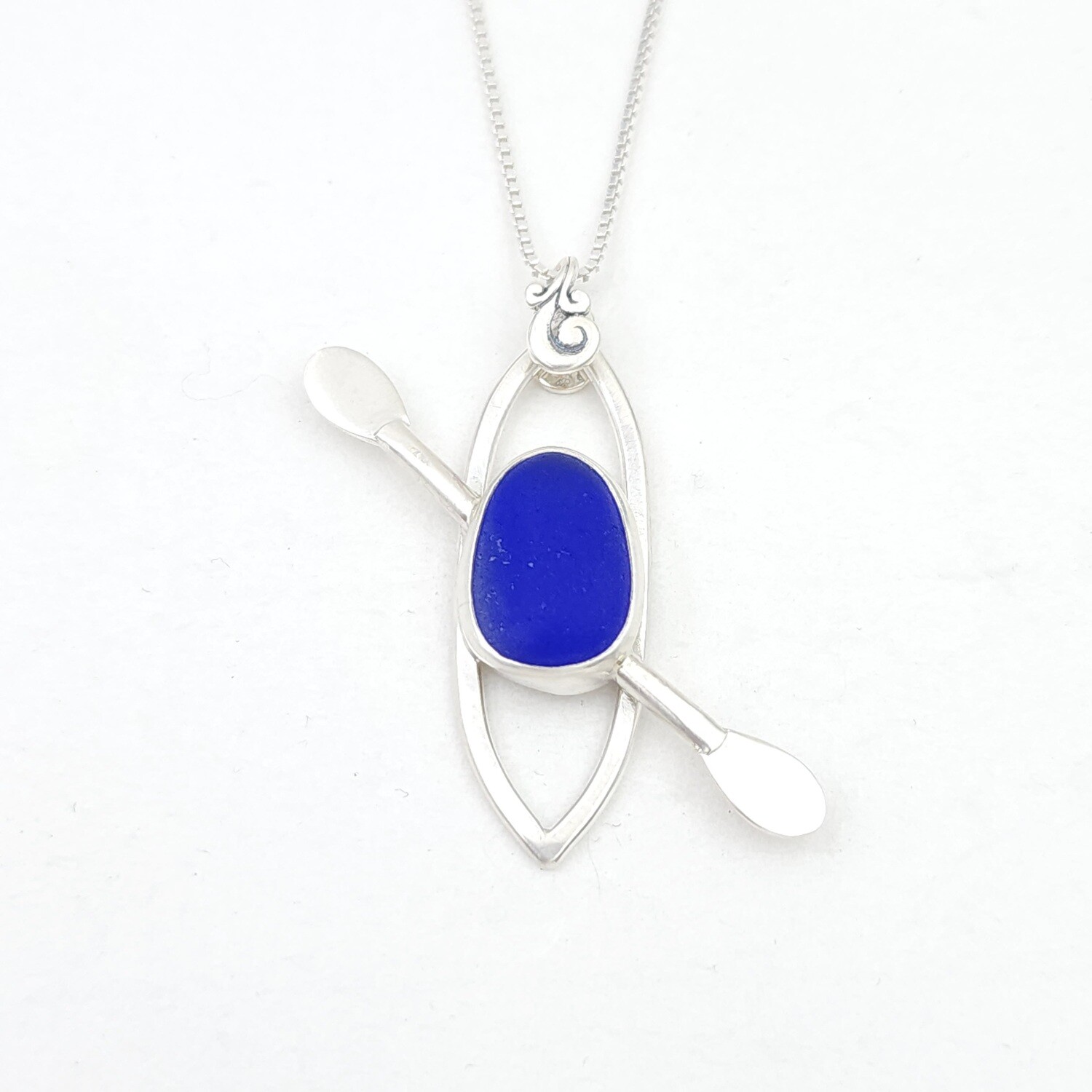 Cobalt Blue Lake Erie Beach Glass Kayak Necklace