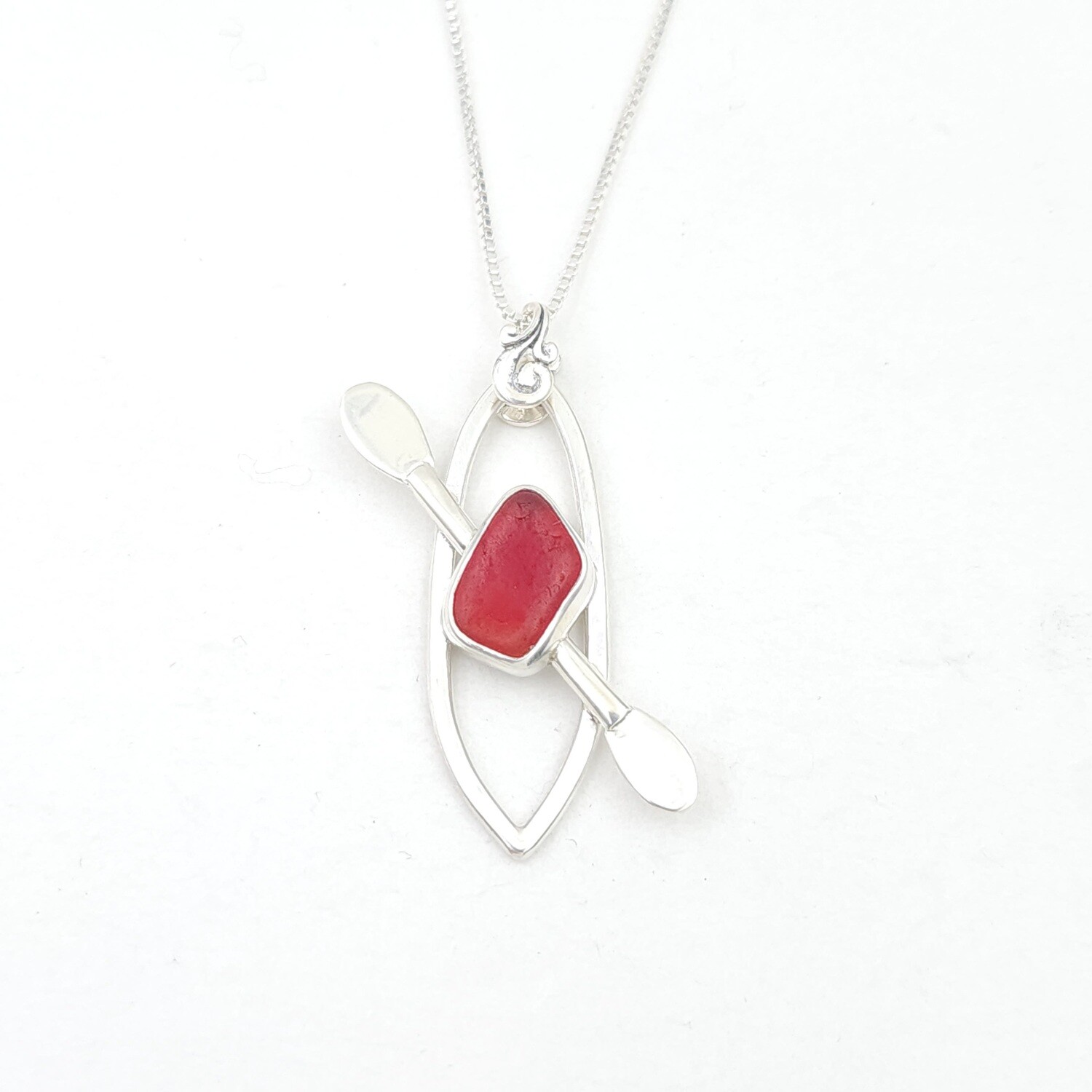 Red Lake Erie Beach Glass Kayak Necklace
