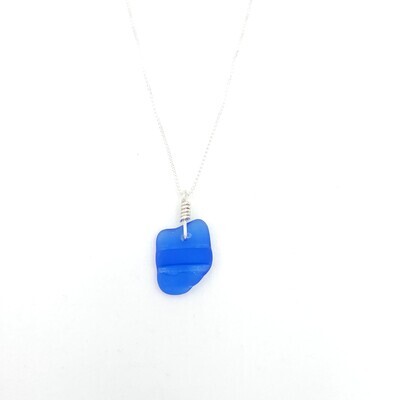 Cobalt Blue Lake Erie Beach Glass Bottle Lip Necklace in Sterling Silver