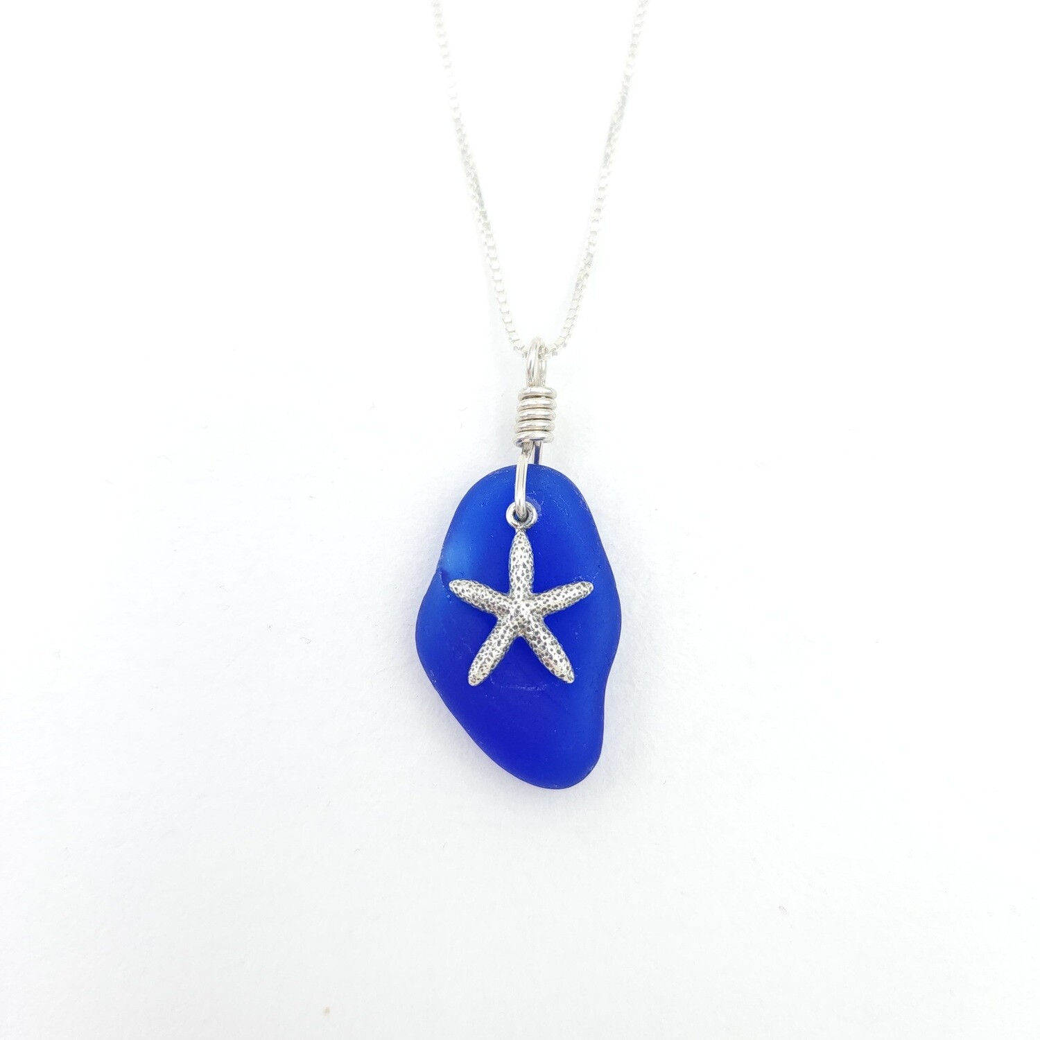 Cobalt Blue Lake Erie Beach Tile and Starfish Charm Necklace