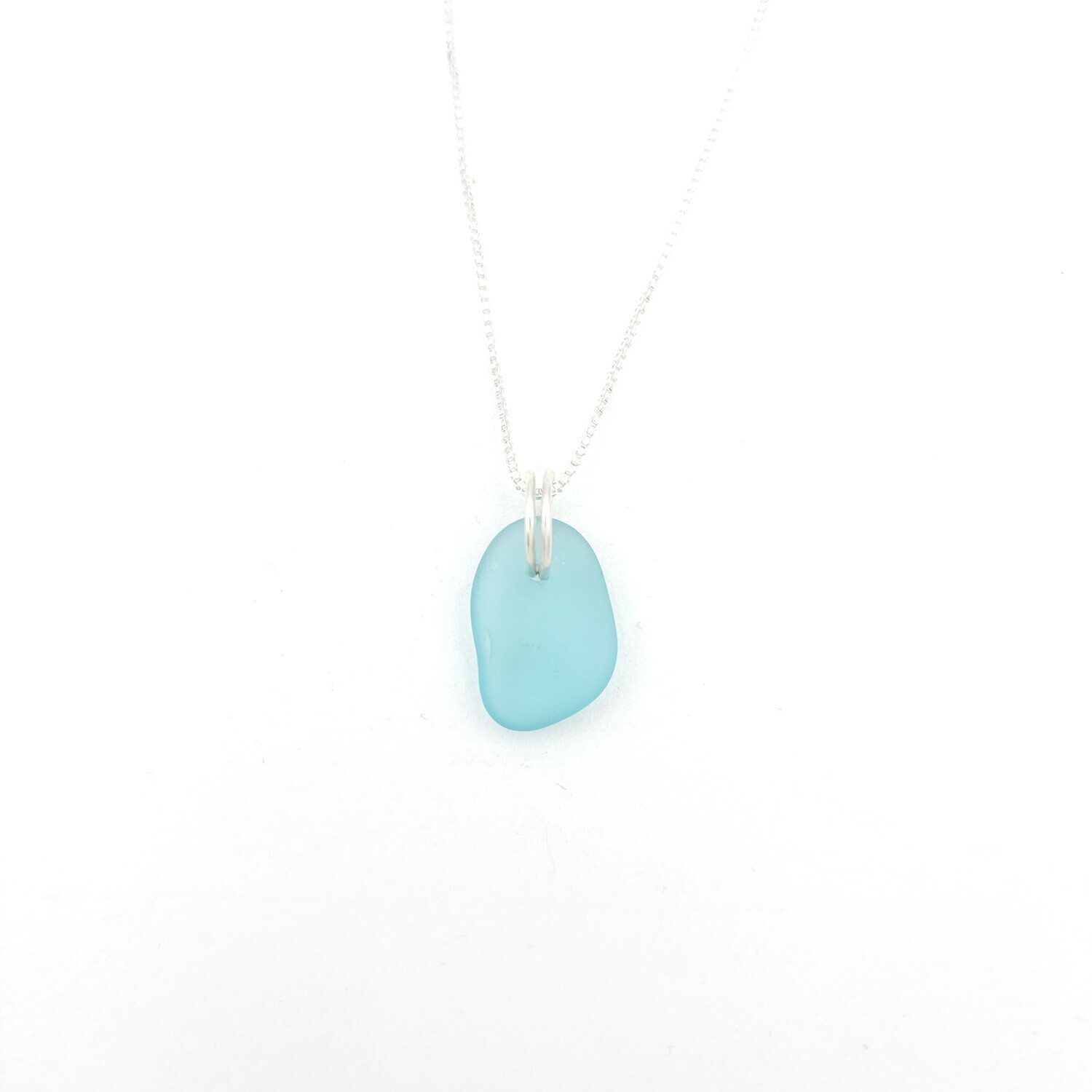 Light Blue Lake Erie Beach Glass Necklace in Sterling Silver