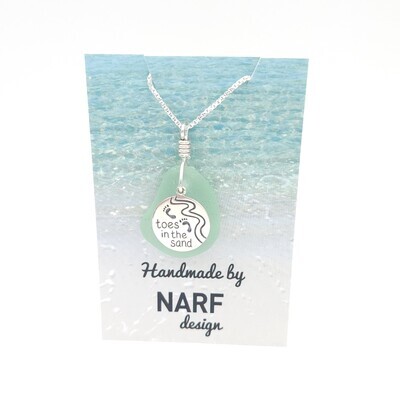 Seafoam Green Lake Erie Beach Glass Necklace with "Toes in the Sand" Charm