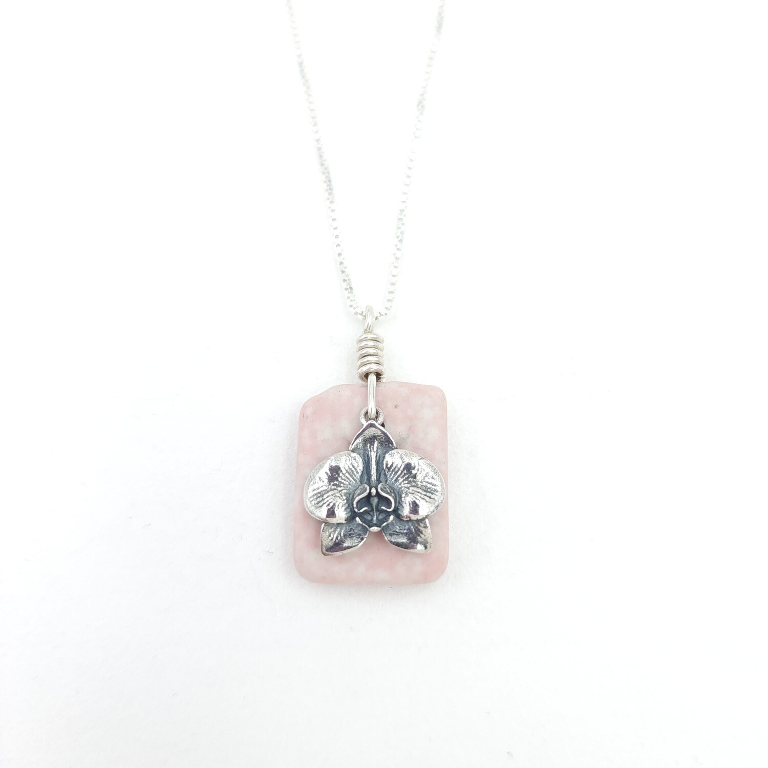 Pink Lake Erie Beach Tile and Orchid Charm Necklace