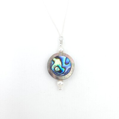 Abalone Circle Stack Necklace with Freshwater Pearls