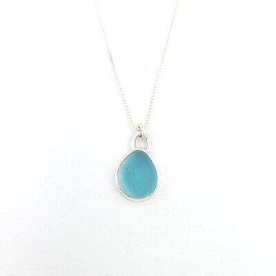 Light Blue Lake Erie Beach Glass Necklace Bezel Set in Sterling Silver