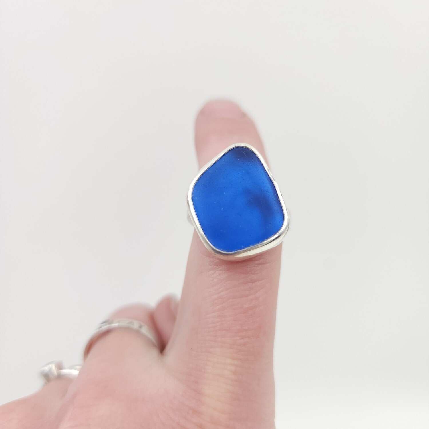 Blue Lake Erie Beach Glass Ring - size 9
