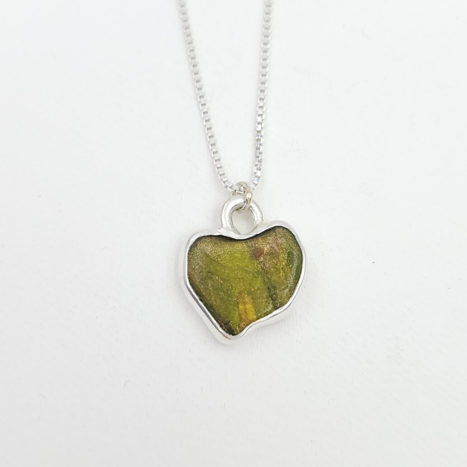 Double Sided Lake Erie Beach Tile Heart Necklace in Sterling Silver