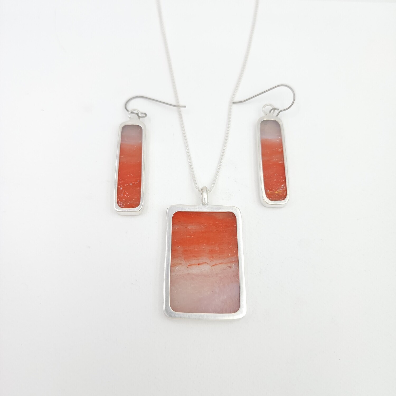 Stained Glass Necklace Set in Sterling Silver