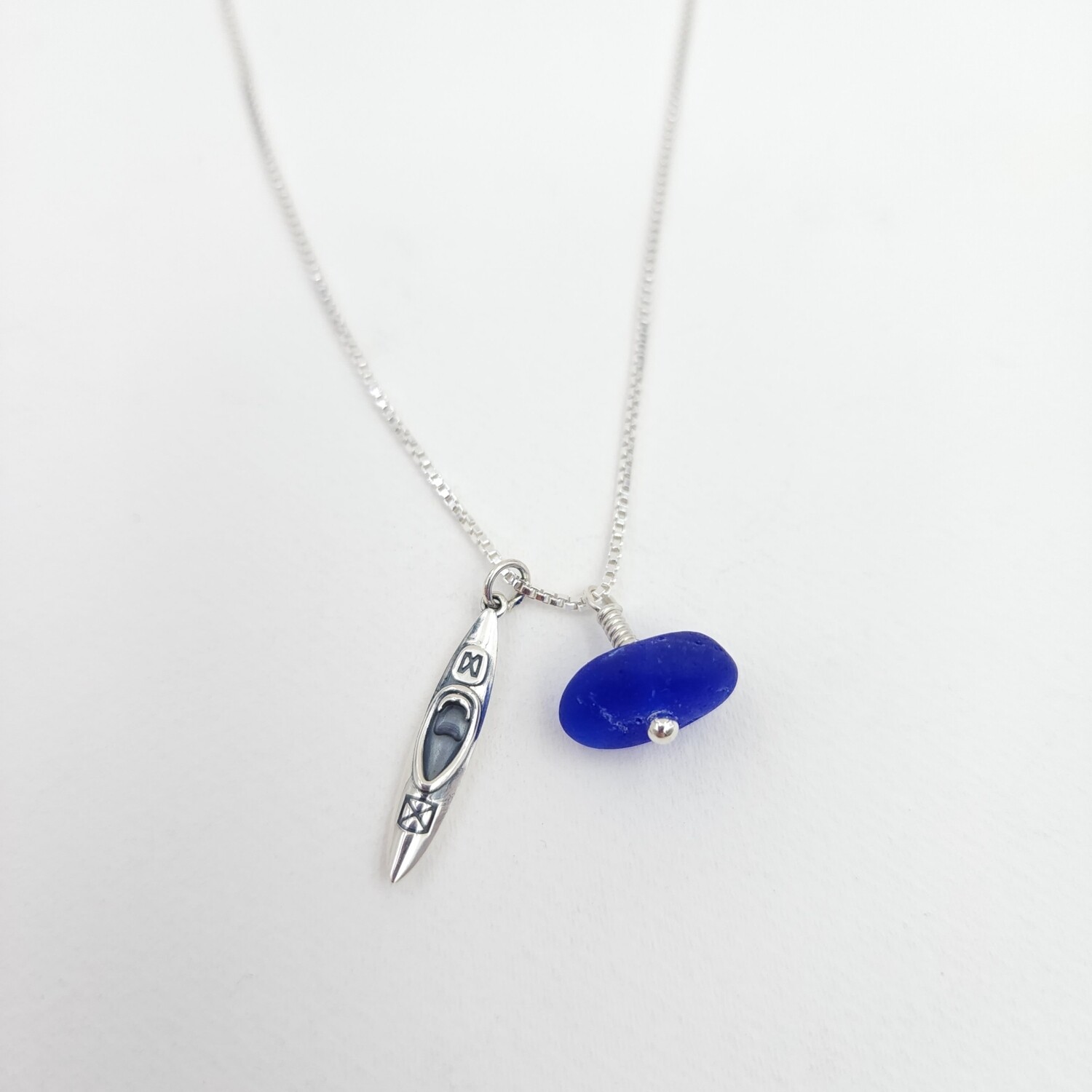 Lake Erie Beach Glass and Kayak Charm Necklace