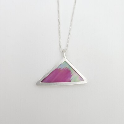 Pink Iridescent Stained Glass Necklace in Sterling Silver