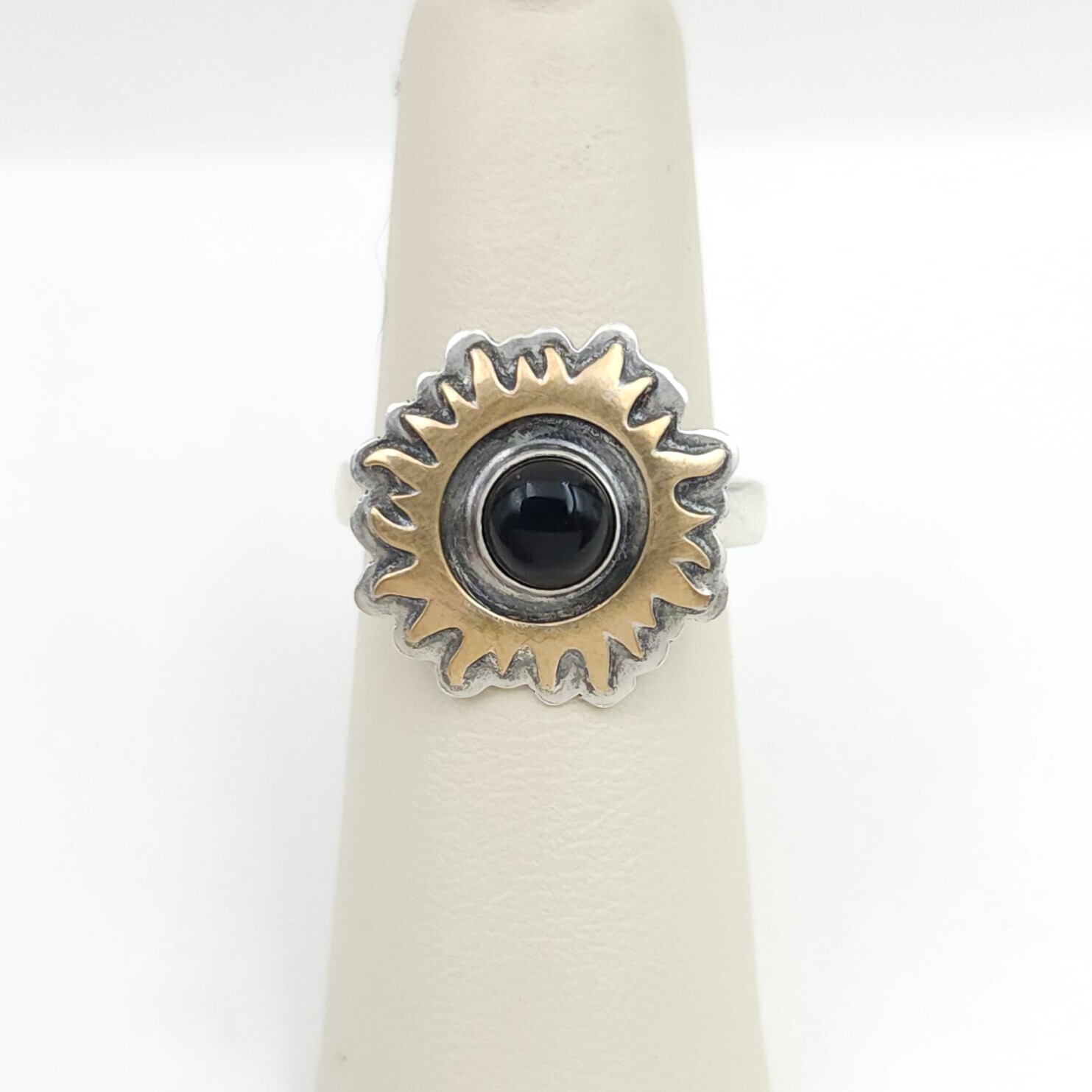 Eclipse Ring with Black Onyx Cabochon and Bronze Sun