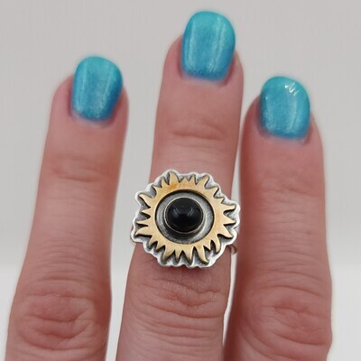 Eclipse Ring with Black Onyx Cabochon and Bronze Sun