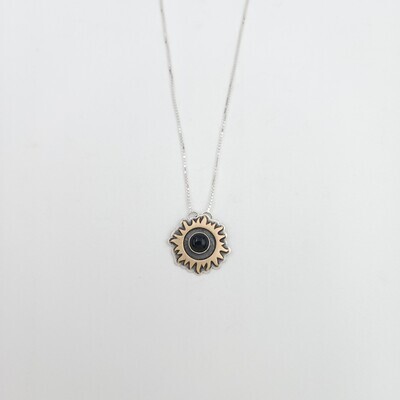 Eclipse Necklace with Black Onyx Cabochon and Bronze Sun on Fixed Chain