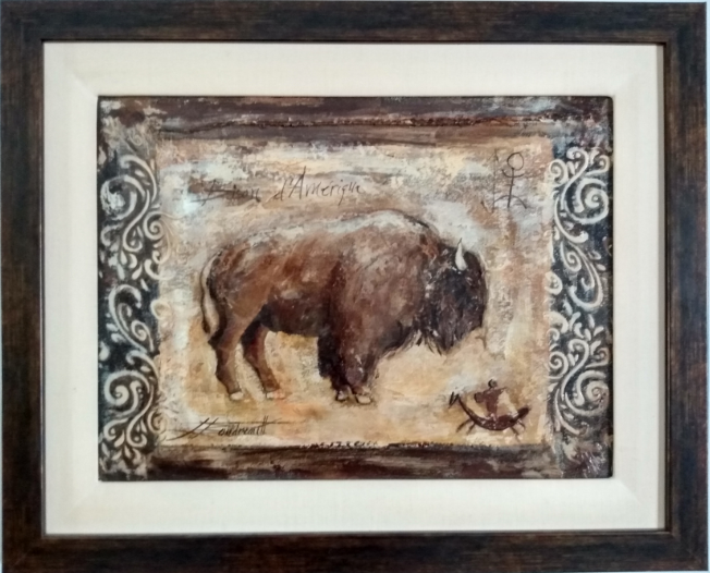 Bison d'Amérique encadré, Oeuvre originale 12x16