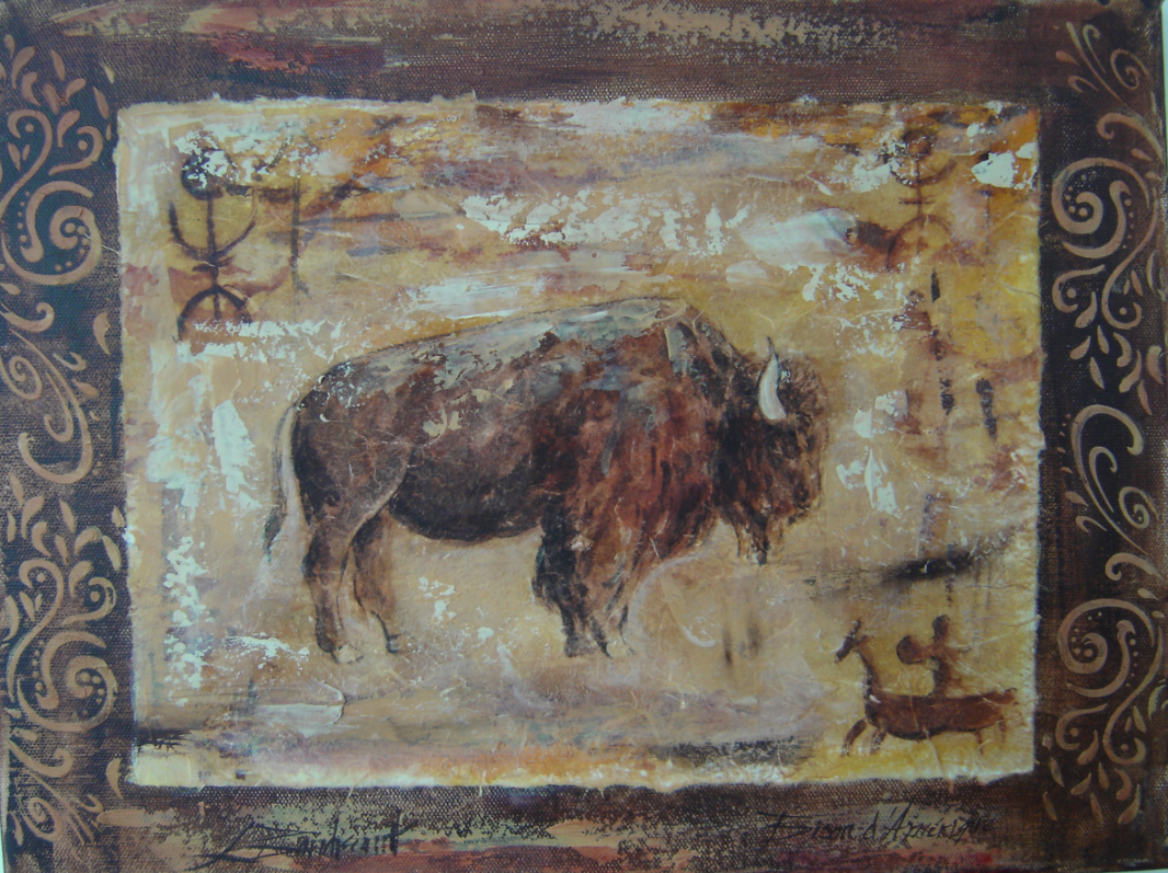 Bison D'Amérique II Oeuvre originale 12x16 Pouces