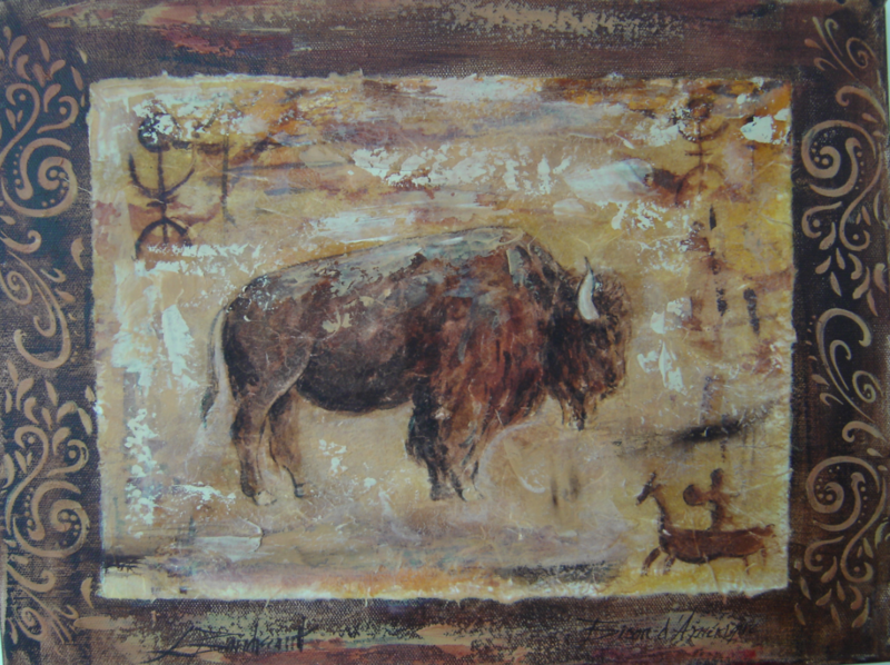 Bison D'Amérique II Oeuvre originale 12x16 Pouces