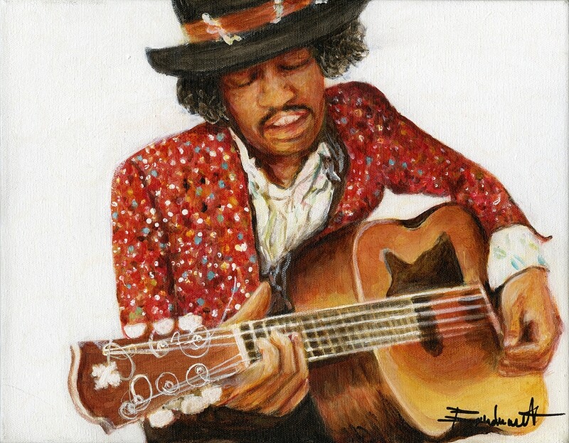 Jimmy Hendrix Giclée sur toile Édition limitée 9x12 pouces/ Jimmy Hendrix at the guitare,  9x12 inches