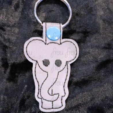 Elephant Key Fob, Two versions each, short and long tab, velcro or snaps, THREE SIZES in the hoop Machine Applique Embroidery Design- 4
