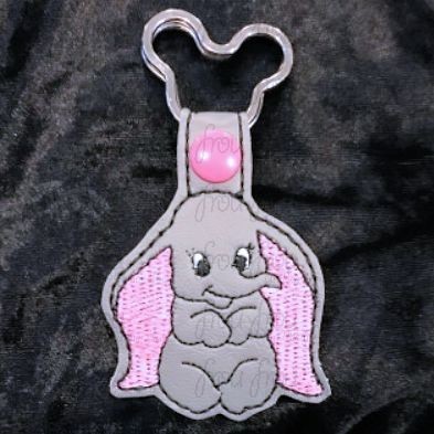 Flying Elephant Baby Key Fob, Two versions each, short and long tab, velcro or snaps, THREE SIZES in the hoop Machine Applique Embroidery Design- 4