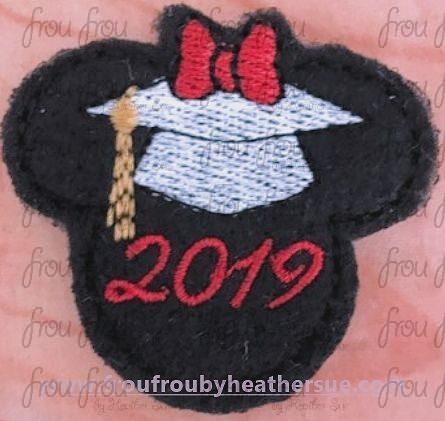 Clippie Graduation Cap 2019 Miss Mouse Head Machine Embroidery In The Hoop Project 1.5, 2, 3, and 4 inch