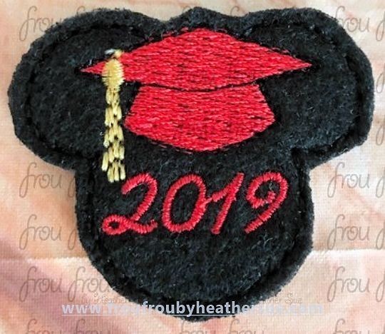 Clippie Graduation Cap 2019 Mister Mouse Head Machine Embroidery In The Hoop Project 1.5, 2, 3, and 4 inch