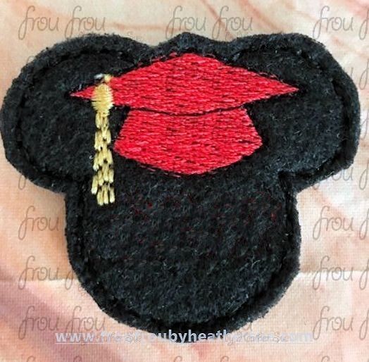 Clippie Graduation Cap Mister Mouse Head Machine Embroidery In The Hoop Project 1.5, 2, 3, and 4 inch
