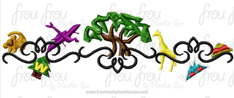 Animal Theme Park Motif Machine Embroidery Design, Multiple sizes including 2"-16"