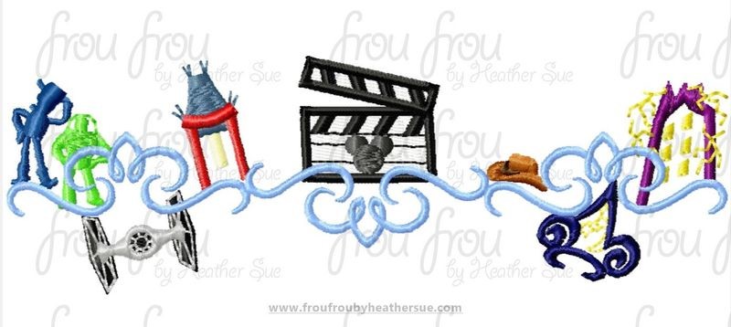 Hollywood Theme Park Motif Machine Embroidery Design, Multiple sizes including 2"-16"