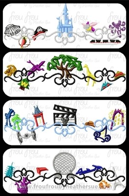 Four Dis Theme Parks Motifs FOUR Design SET Machine Embroidery Design, Multiple sizes including 2