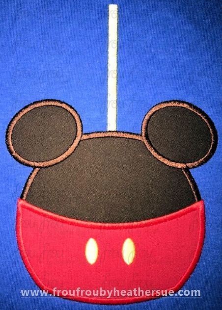 Caramel Chocolate Dipped Apple Mister Mouse Machine Applique Embroidery Design, Multiple sizes including 1, 2, 3, 4, 7, and 10 inch inch